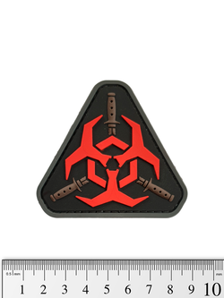 Шеврон Biohazard треугольник с мечами PVC. Красный на чёрном