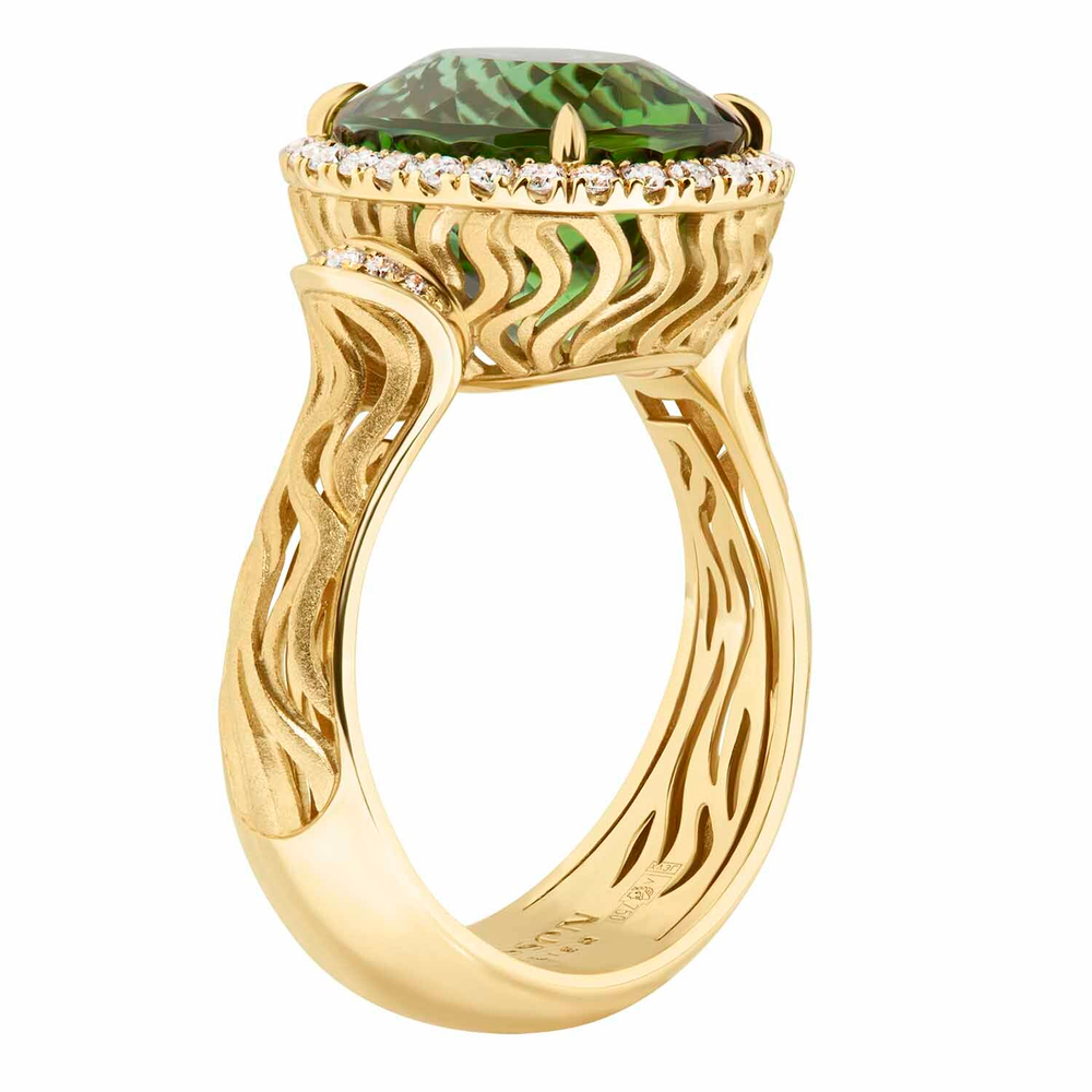 Кольцо с Турмалином и Бриллиантами, Желтое золото 750