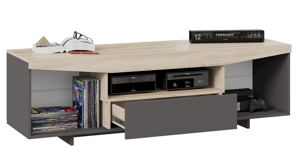 Тумба под телевизор напольная Дуб Сонома/Графит Серый 160х45х48 см