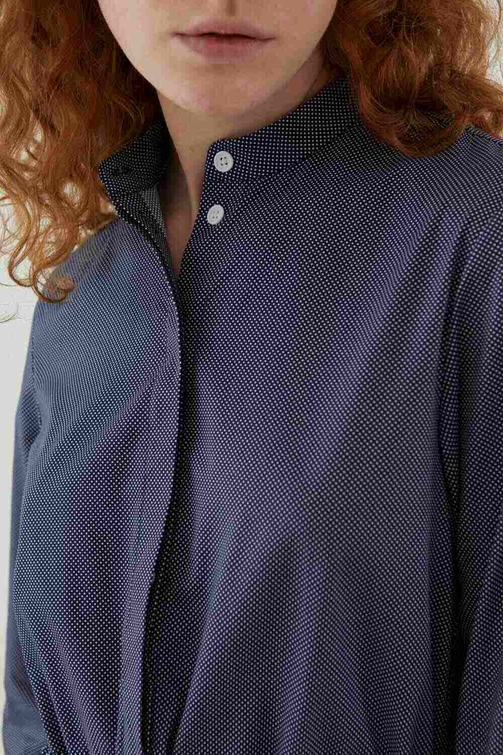 Платье на пуговицах с кулиской синее в белый горошек