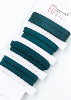 Подборка бельевых резинок изумруд + застежка для бюстгальтера текстильная