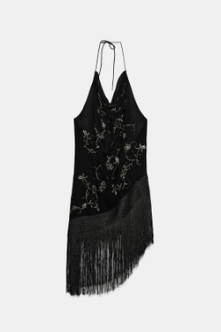 ZARA ТОП С ВЫШИВКОЙ И БАХРОМОЙ — ZW COLLECTION, ЧЕРНЫЙ