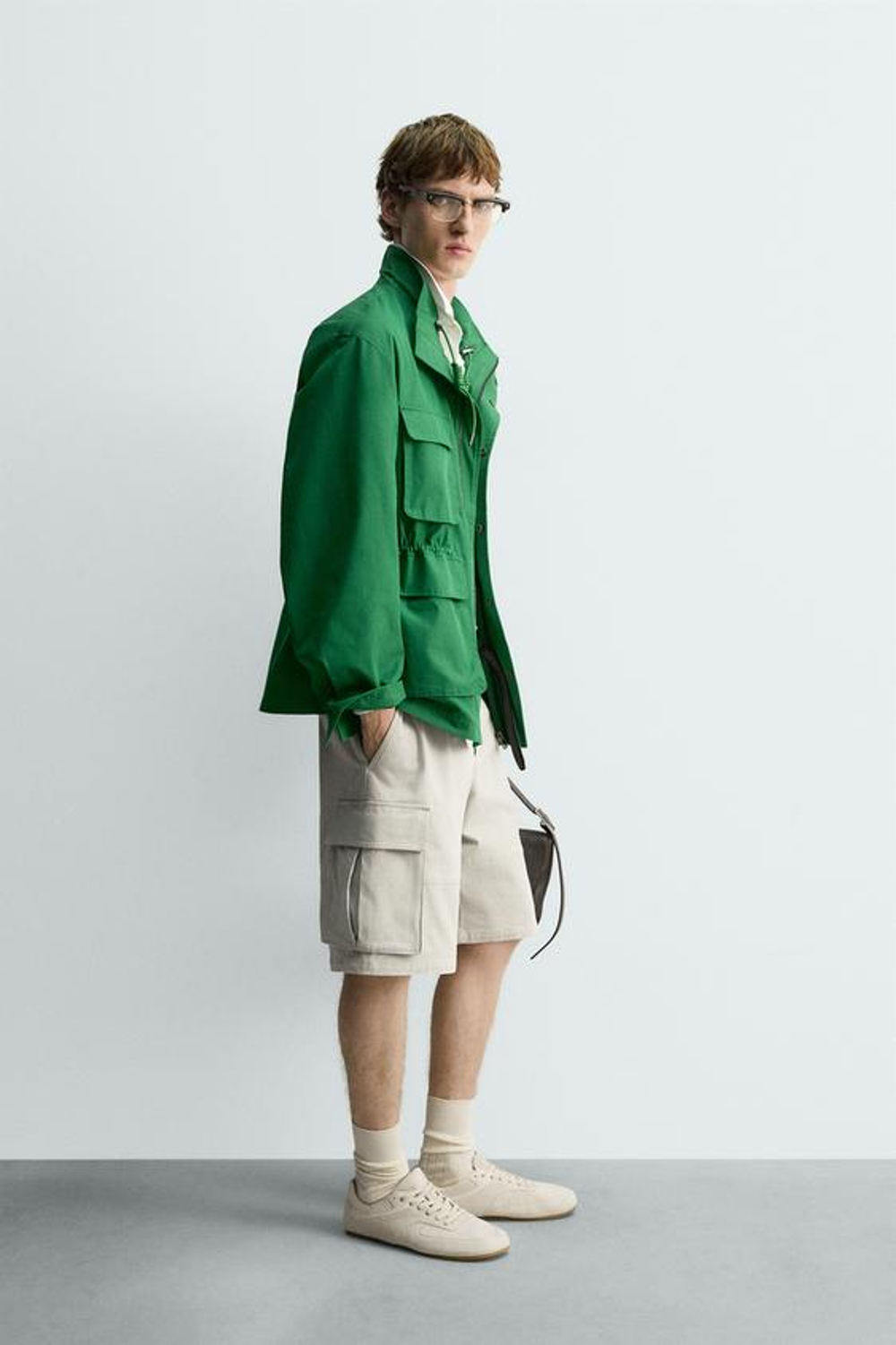 ZARA ШОРТЫ КАРГО RELAXED FIT, ЖЕМЧУЖНО-СЕРЫЙ