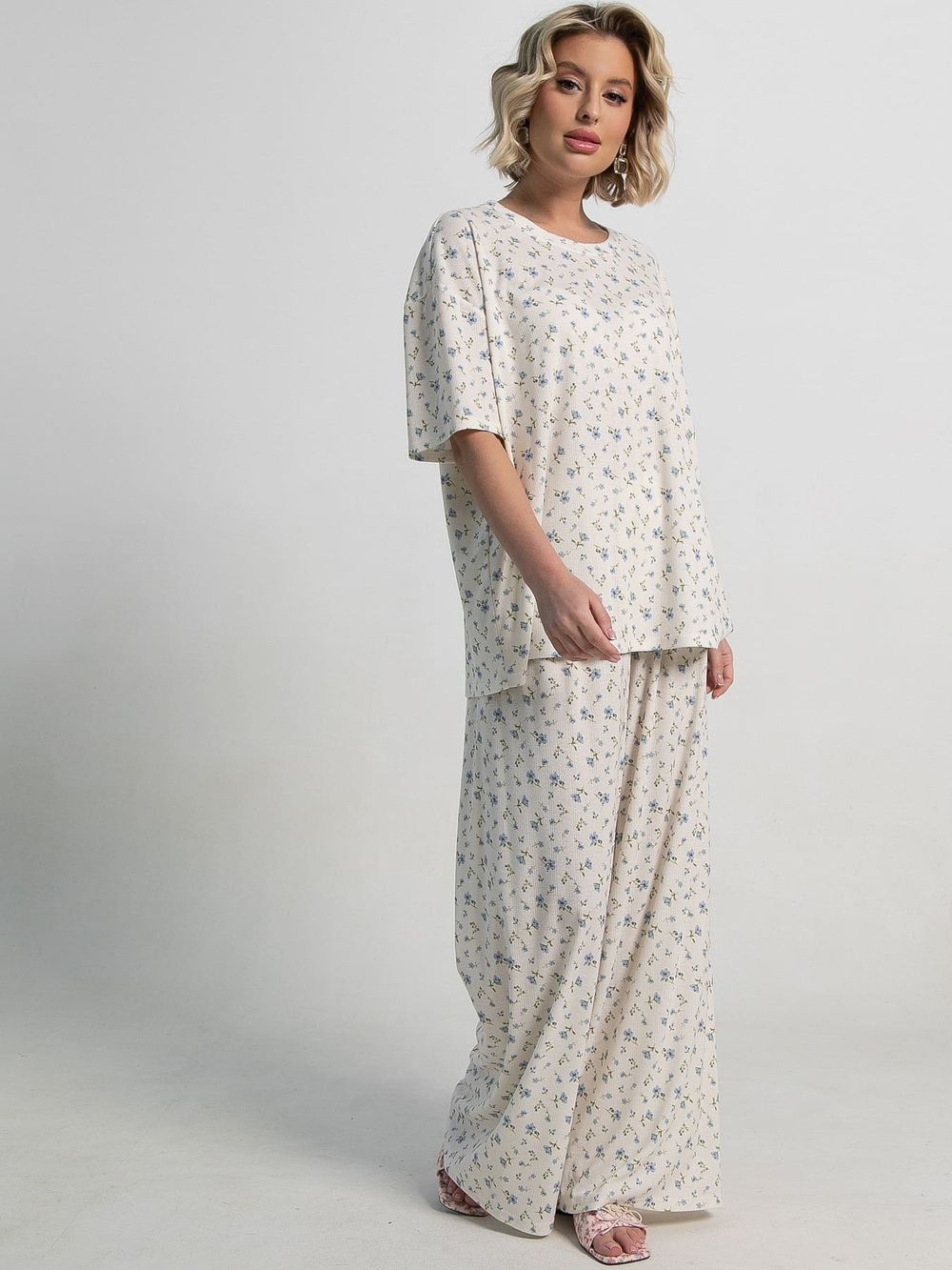 Костюм домашний с брюками Мона (бежево-голубой) К15210-1М LT Collection