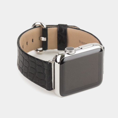 Ремешок для Apple Watch 40/41/42 mm из кожи аллигатора, черного цвета