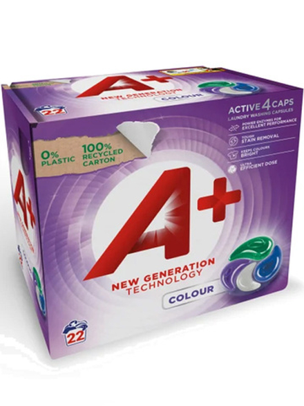 Капсулы, средство для стирки A+ CAPS ACTIVE4 Colour 22 шт., для цветного белья