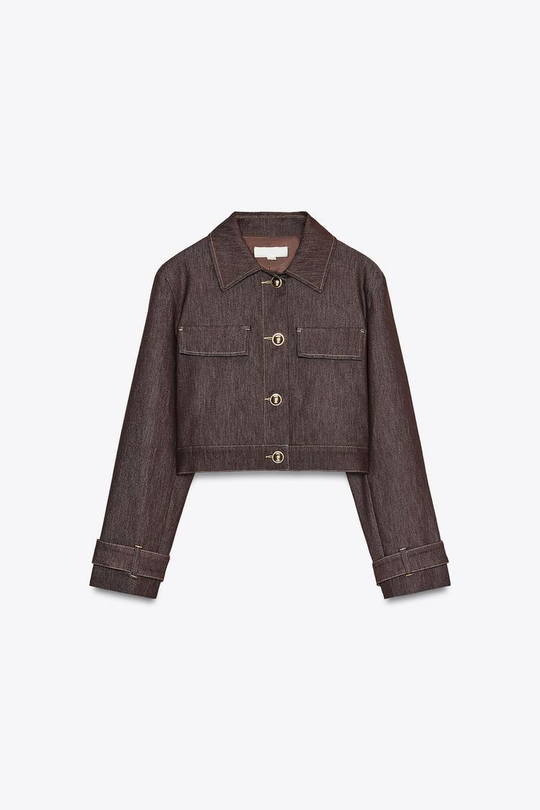 ZARA КОРОТКАЯ КУРТКА С КОНТРАСТНОЙ СТРОЧКОЙ, КОРИЧНЕВЫЙ