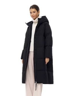 Пуховик длинный с капюшоном, черный, SilverFox