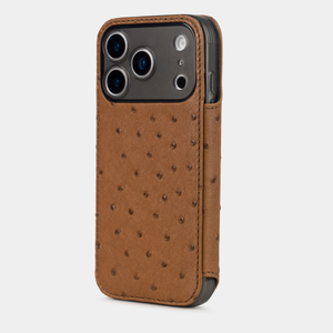 Чехол-книжка кожаная для iPhone 17 Pro, страус цвета карамель