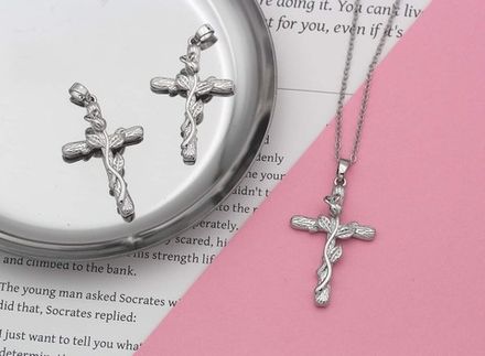 Подвеска "Крест с розой", 34,5мм