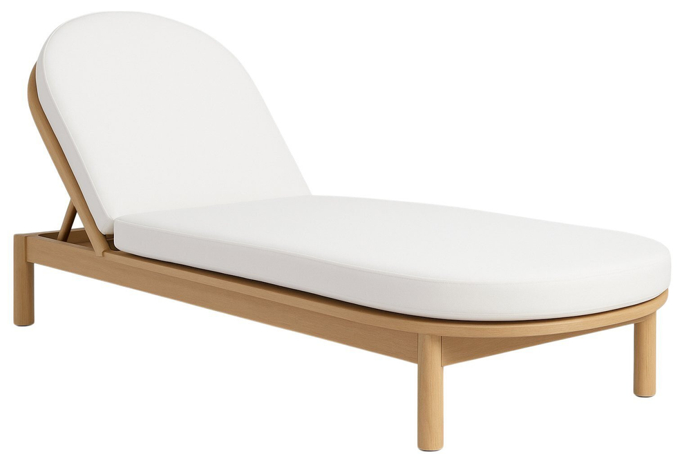 Шезлонг-лежак деревянный с матрасом Tagliamento Pill, светлый тик, бежевый