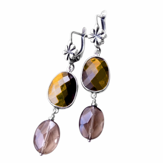 Серьги с тигровым глазом и раухтопазом