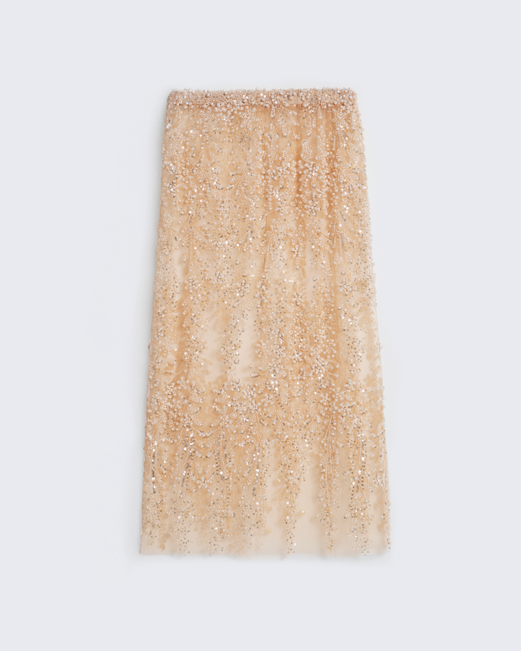 Юбка вышитая камнями и пайетками бежевый