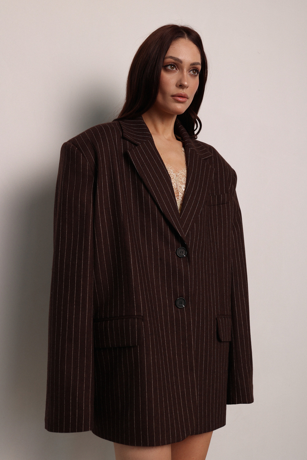Пальто пиджак шоколад в полоску