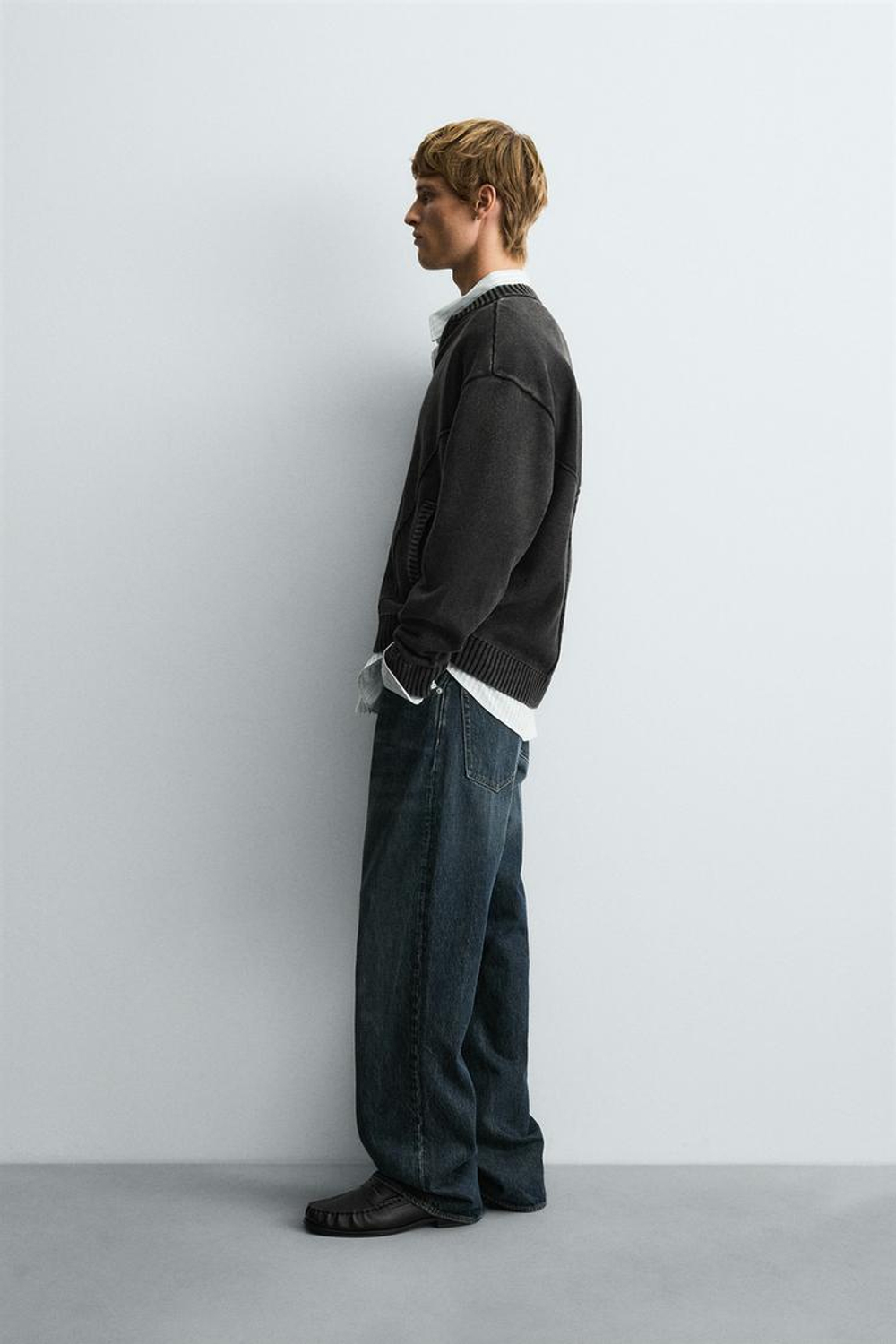 ZARA КАРДИГАН ИЗ ТРИКОТАЖА С ЭФФЕКТОМ ПОТЕРТОСТИ, ЧЕРНЫЙ