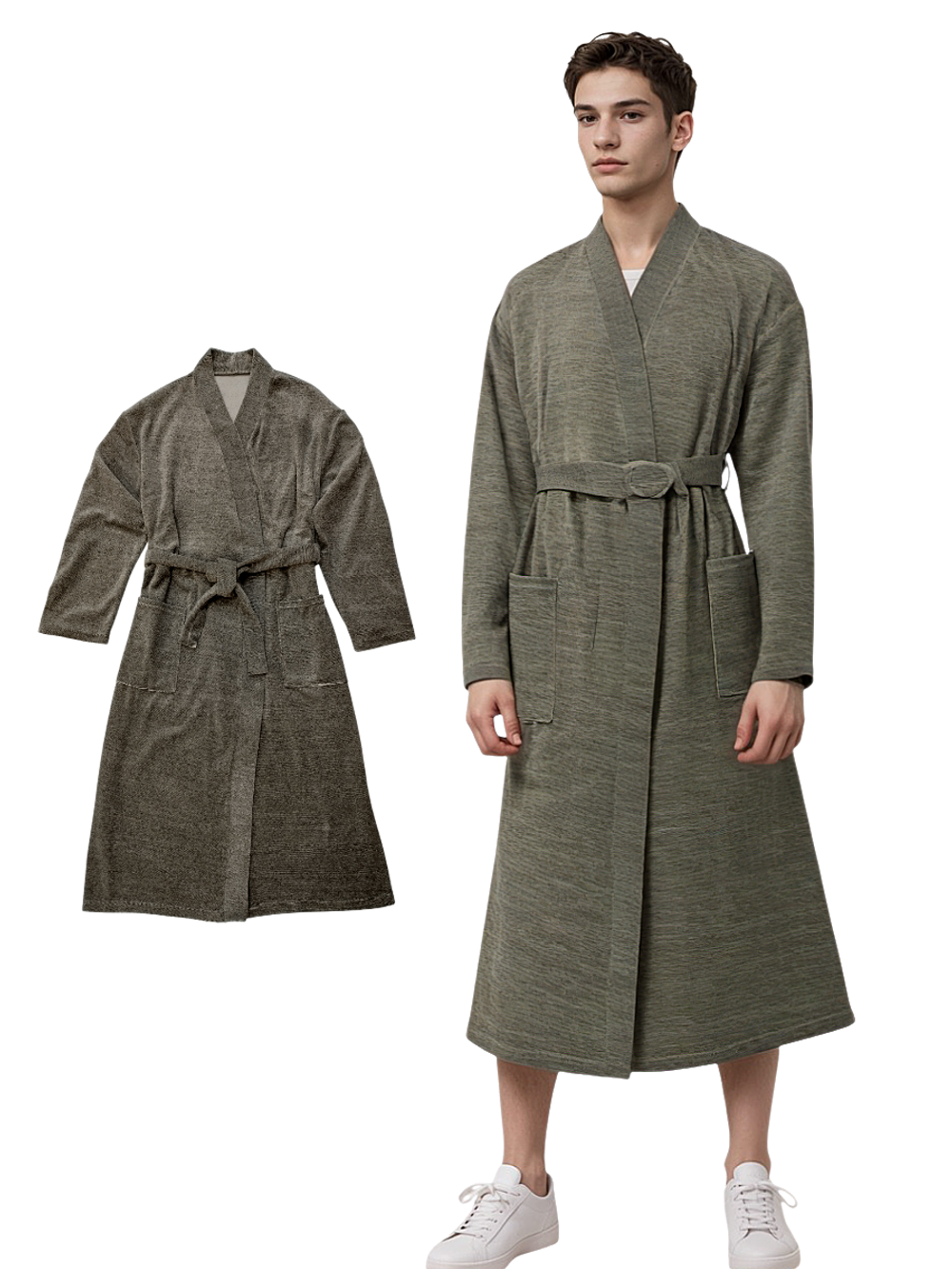 3231 Халат мужской на запахе велюр серый меланж (56)