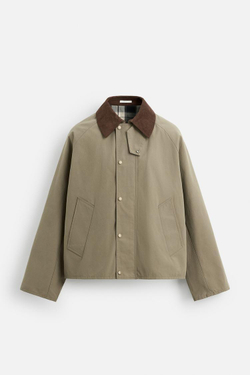 ZARA КУРТКА С КОНТРАСТНЫМ ВОРОТНИКОМ, СВЕТЛЫЙ РЫЖЕВАТО-КОРИЧНЕВЫЙ