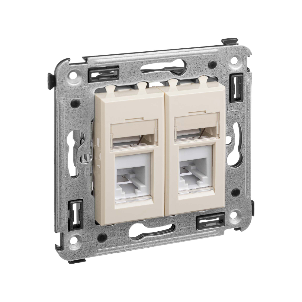 Телефонная розетка RJ-12 в стену двойная, "Avanti", "Ванильная дымка"