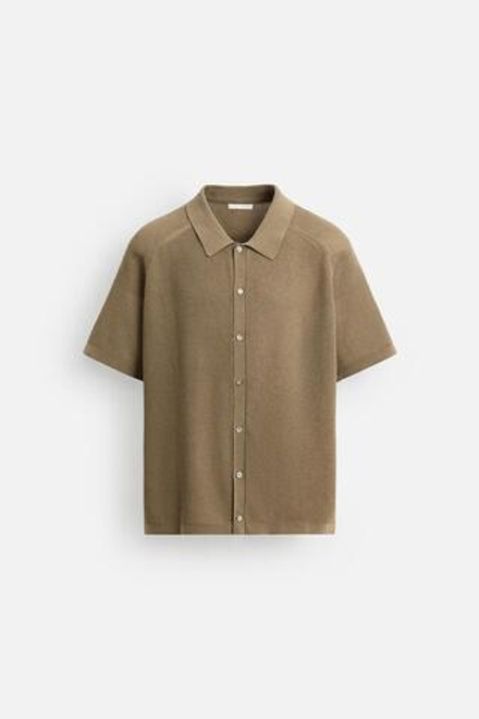 ZARA ТРИКОТАЖНАЯ РУБАШКА СВОБОДНОГО КРОЯ, ТЕМНО-БЕЖЕВЫЙ