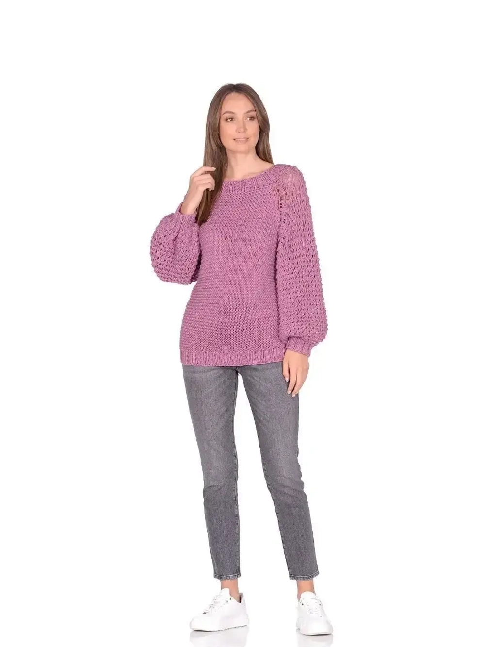 Свитер ручной работы с ажурными рукавами