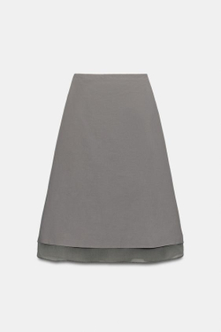ZARA КОМБИНИРОВАННАЯ ЮБКА-КЛЁШ МИДИ, МЯГКИЙ СЕРЫЙ