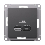 ATLASDESIGN USB РОЗЕТКА A + тип-C 45Вт высокоскор.заряд. QC, PD, механизм, БАЗАЛЬТ