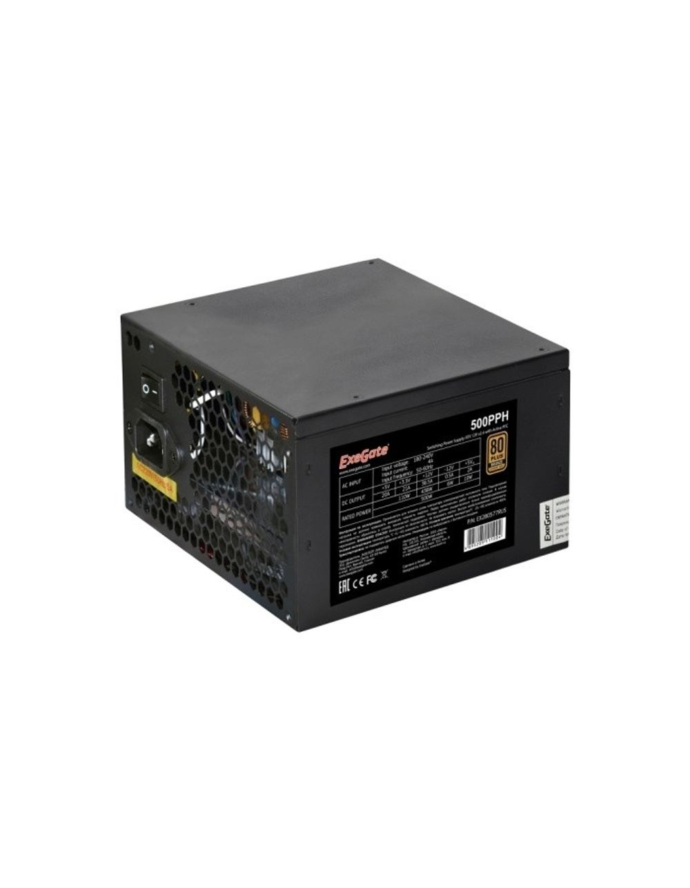 Exegate EX280577RUS-OEM Блок питания 500W Exegate 500PPH-OEM, 80+Bronze, ATX, black, APFC, 12cm, 24p, (4+4)p, 5*SATA, 3*IDE