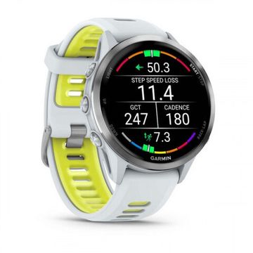 Garmin Forerunner 970 белые, титановый безель, с бело-зеленым ремешком