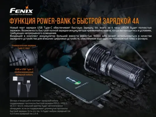 Фонарь Fenix Мод. LR50R (12000лм-950м)