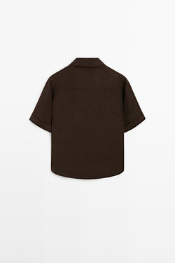 Massimo Dutti Блуза изо льна с воротником поло, коричневый