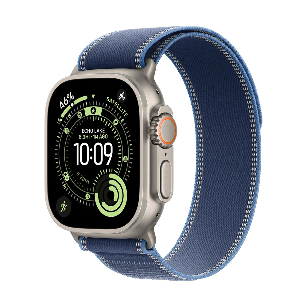 Apple Watch Ultra 3 (2025), 49 мм корпус из титана цвета «Natural», ремешок Trail Loop размера M/L цвета «Blue/Bright Blue»