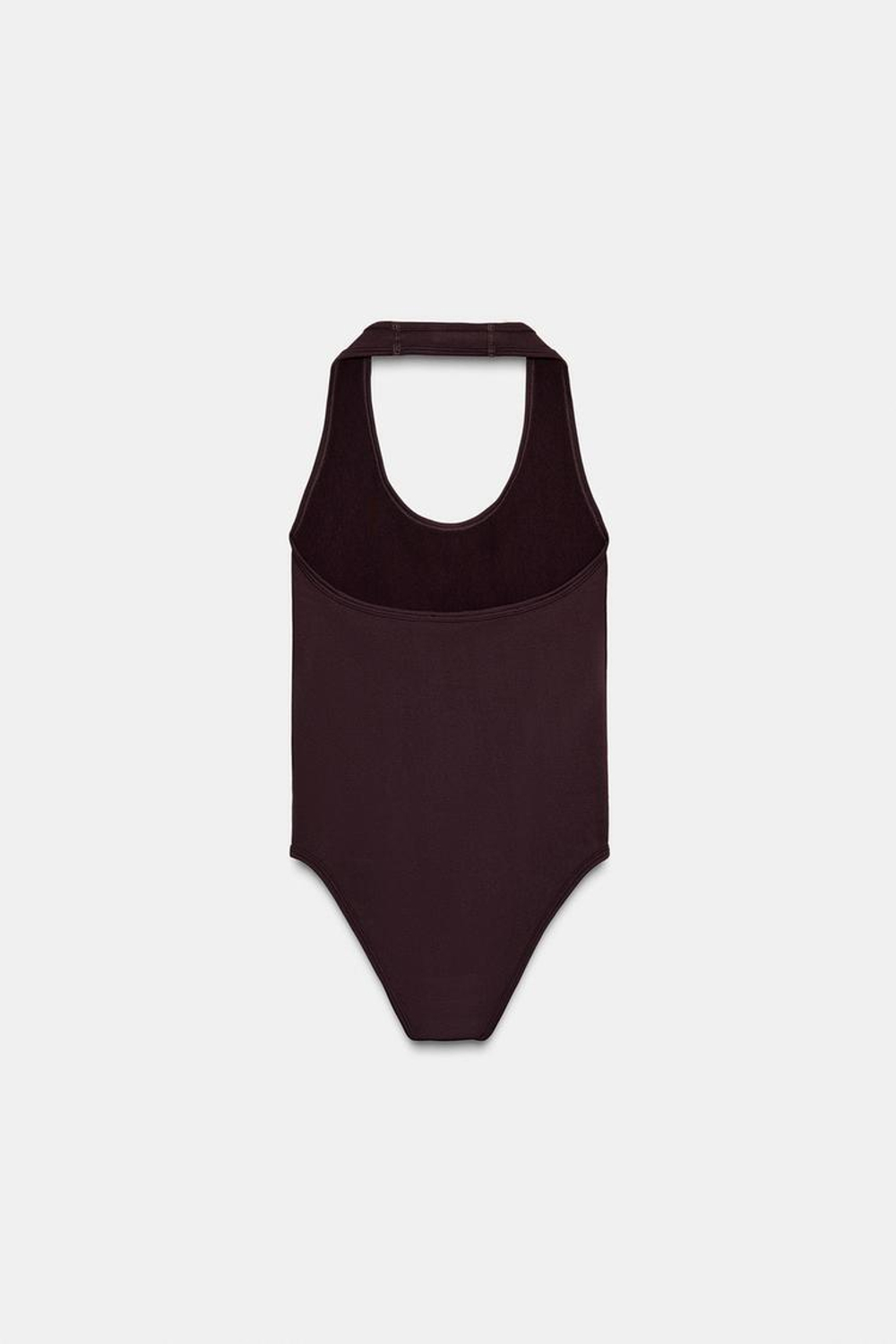 ZARA БЕСШОВНОЕ БОДИ С ГОРЛОВИНОЙ ХАЛТЕР, ШОКОЛАДНЫЙ