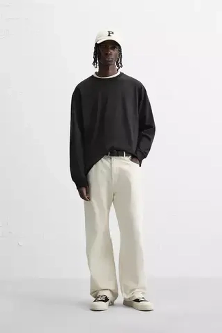 ZARA БАЗОВАЯ ФУТБОЛКА С ДЛИННЫМИ РУКАВАМИ, ЧЕРНЫЙ
