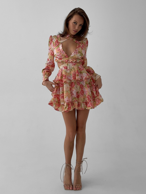 Платье шифоновое, с разрезами на талии, с цветочным принтом