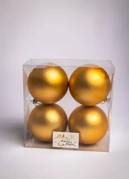 Набор пластиковых шаров Глория 100 мм., золотой матовый, 4 шт., ЕлкиТорг (150401)
