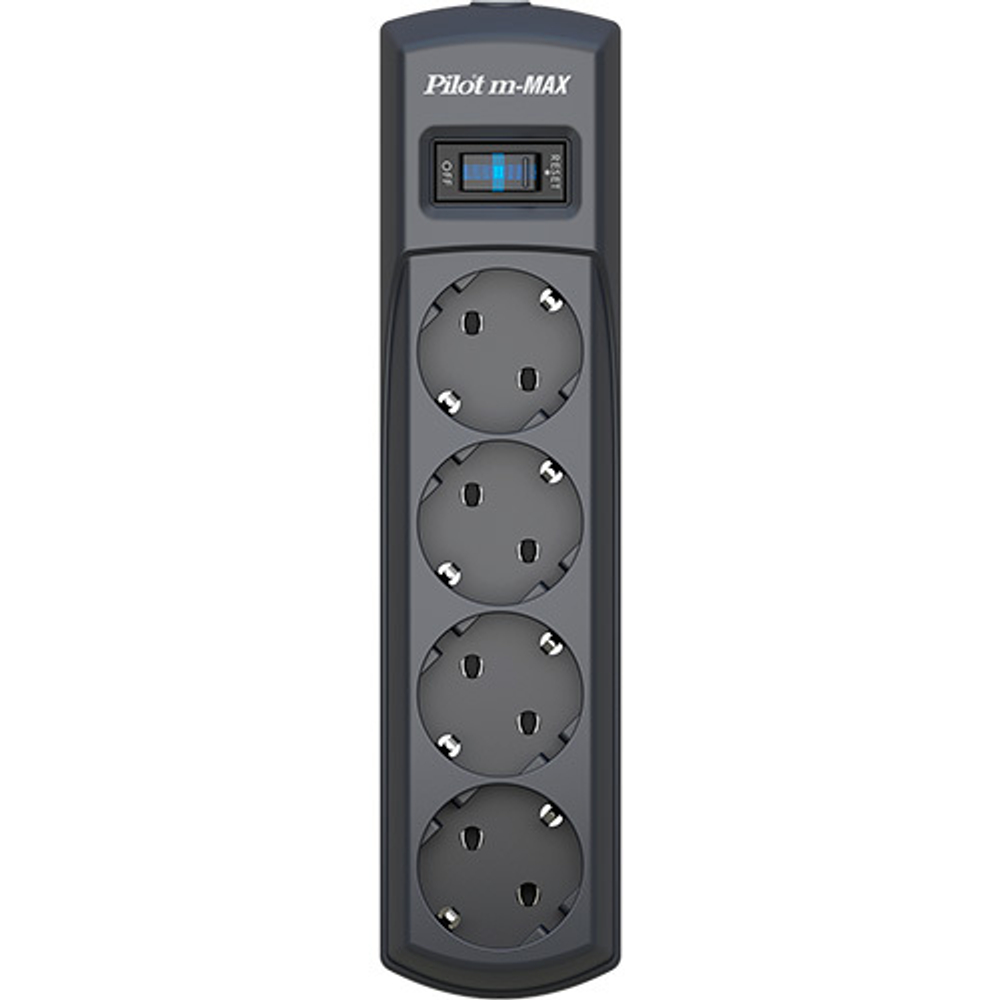 Сетевой фильтр Pilot m Max 4 розетки (евро с заземлением), 15А/3.3кВа, автомат, 3 м, графит