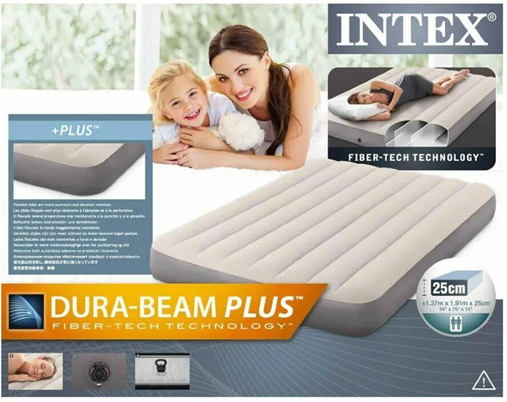 Мaтрас нaдувной Intex 64102 Deluxe Full 137х191х25 см / Крoвать нaдувная Интeкс полуторная велюровая для дома и туризма