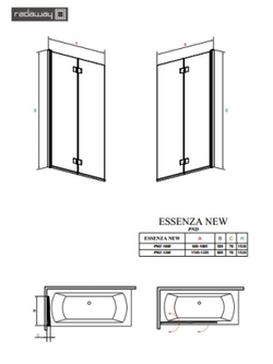 Шторка на ванну  Radaway Essenza New  PND 100 207210-01L левая, крепится слева, профиль хром, стекло прозрачное 100x150см. схема