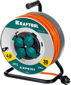 KRAFTOOL ПВС 3х2.5 30м 4000Вт IP44, Силовой удлинитель на стальной катушкеEXPERT (55089-30)