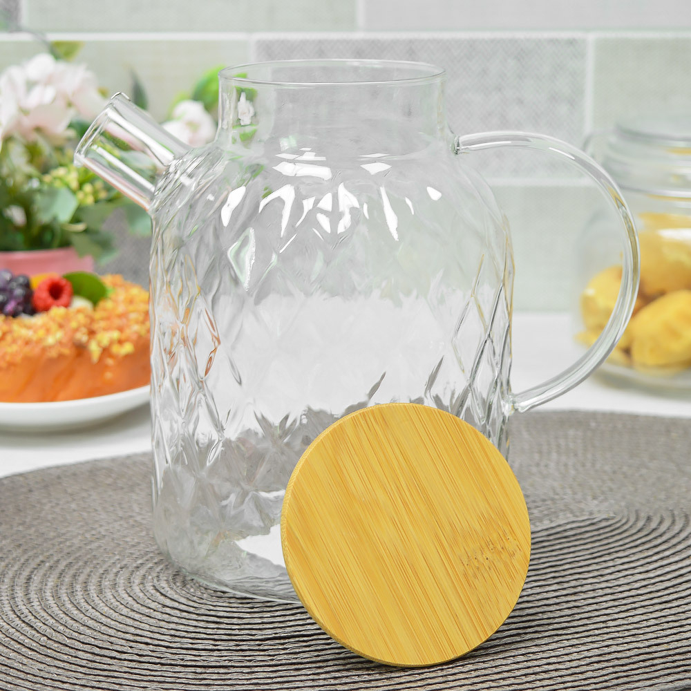 Чайник заварочный 1,5л стеклянный с бамбуковой крышкой, BZ-CH105