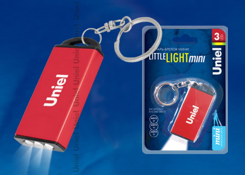 S-KL017-C Red Фонарь-брелок Uniel серии Стандарт «Little light – mini», пластиковый корпус, 3 LED, упаковка — кламшелл, 3xAG10 в/к, цвет — красный