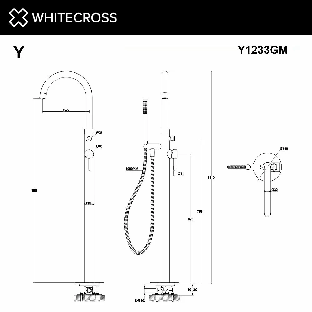 Смеситель для ванны WhiteCross Y Y1233GM оружейная сталь