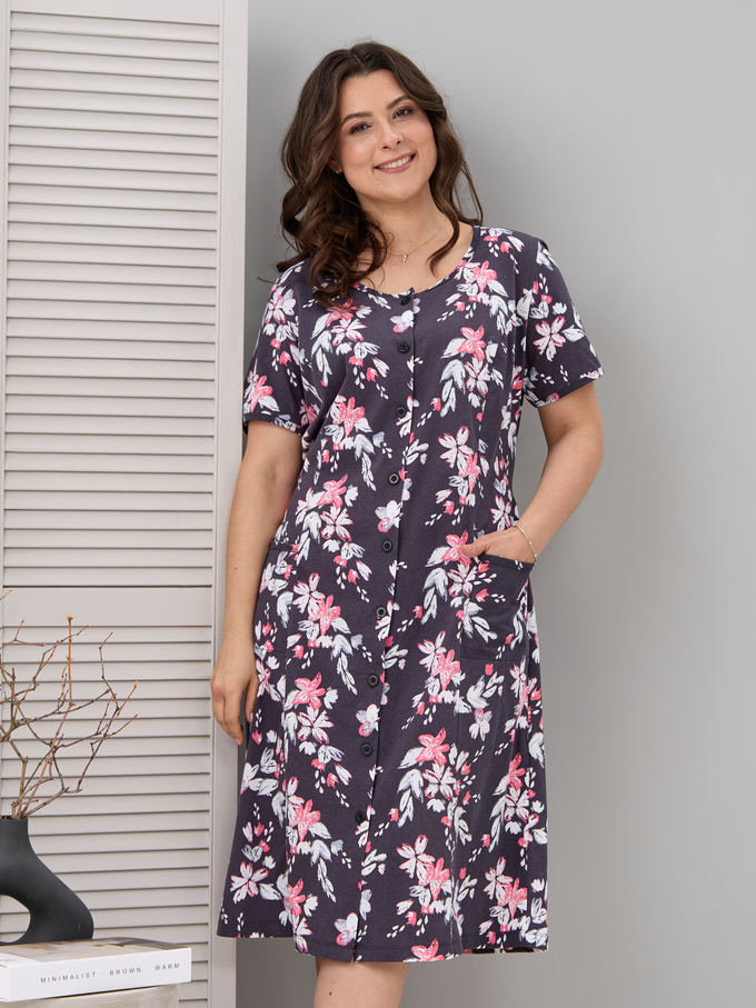 Халат Х-058/серый-цветырозовые