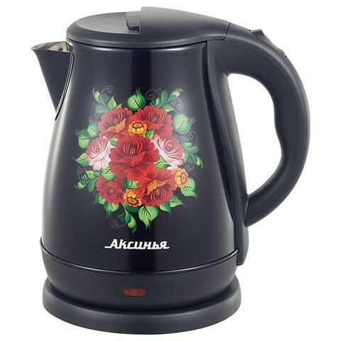 Чайник электрический Аксинья, КС-1051, черный с узорами, 1.8 л, 1500 Вт, ск нагр элем, металл