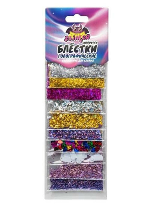 Наполнение для слайма глиттеры "Голографические блестки фигурные" ТМ Slimer 10шт микс