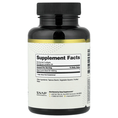 Snap Supplements, Масло черного тмина, 500 мг, 90 мягких капсул