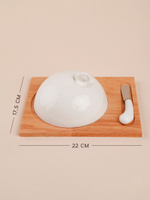 Маслёнка фарфоровая на деревянной подставке с ножом , 22х17,5х8 см