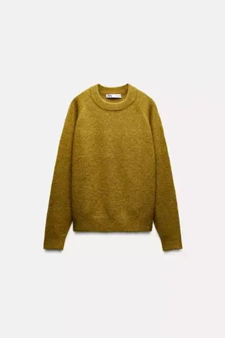 ZARA ОДНОТОННЫЙ СВИТЕР ИЗ ШЕРСТИ И АЛЬПАКИ, МЯГКИЙ ЗЕЛЕНЫЙ