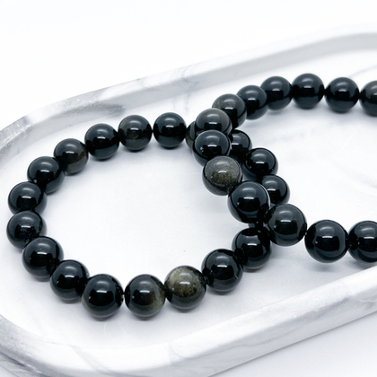 Браслет, "золотой" обсидиан, диаметр бусин около 10 мм, размер 17 см