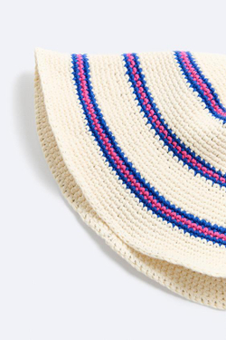 ZARA ШЛЯПА ИЗ КРУЖЕВА КРОШЕ В ПОЛОСКУ, ЭКРЮ